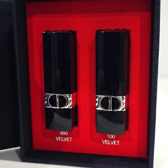 ✅ DIOR Mini Rouge Dior Lipstick Set in Dior Case: #999 & #100 Velvet Lipsticks⭐ - Picture 6 of 10